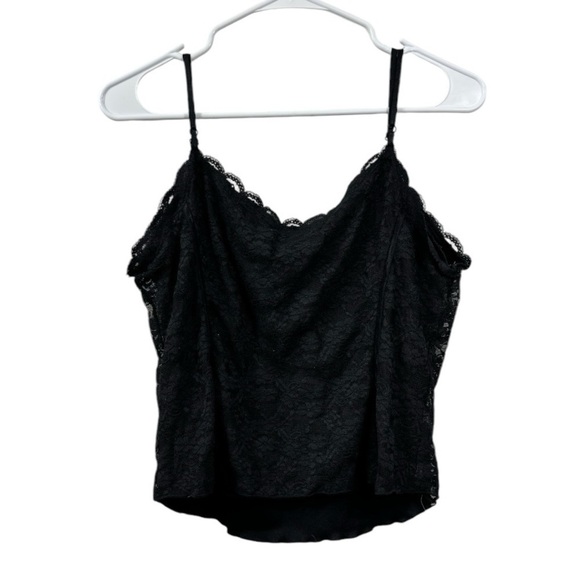 Vintage Y2K 00s Size XL Black Whimsy Goth Floral Lace Cami Tank Top Cropped - Picture 2 of 7